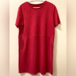 Zara short-sleeve raspberry dress; stretchy fabric.